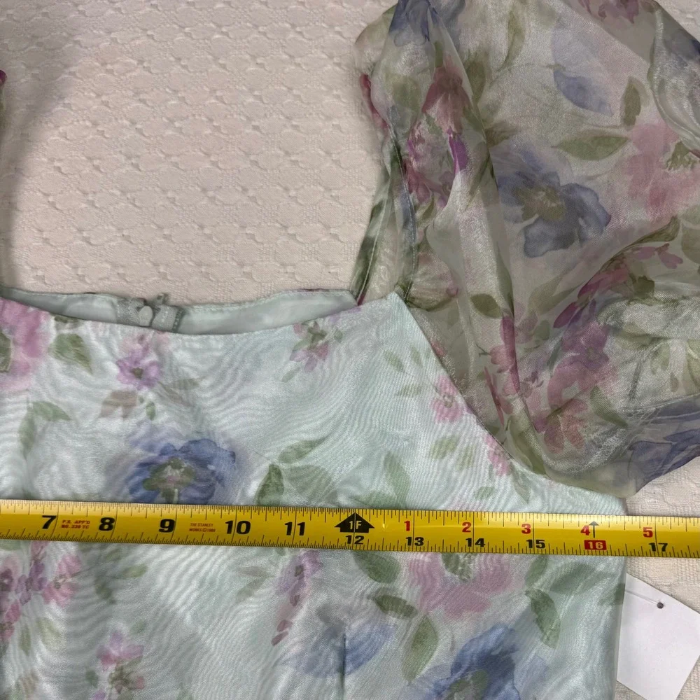 Zunie Girls Puff Sleeve Floral Square Neck‎ Dress Size 16 Sheer Lined Fairy
